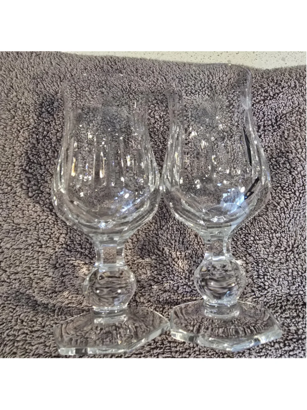 Vintage Mozart Heavy Cut Crystal Cordial Hexagonal Base Faceted Goblets 2 pc Set